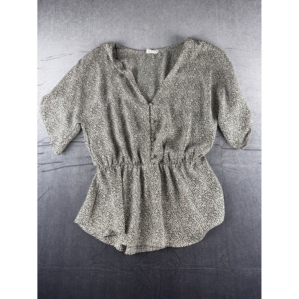 Sienna Sky Women Medium Animal Print V-Neck Elastic Waist Button Front Blouse